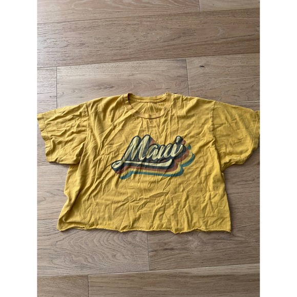 Tops - VINTAGE VIBE 79's Style Maui Hawaii Cropped Tee - Retro Mustard Gold Large